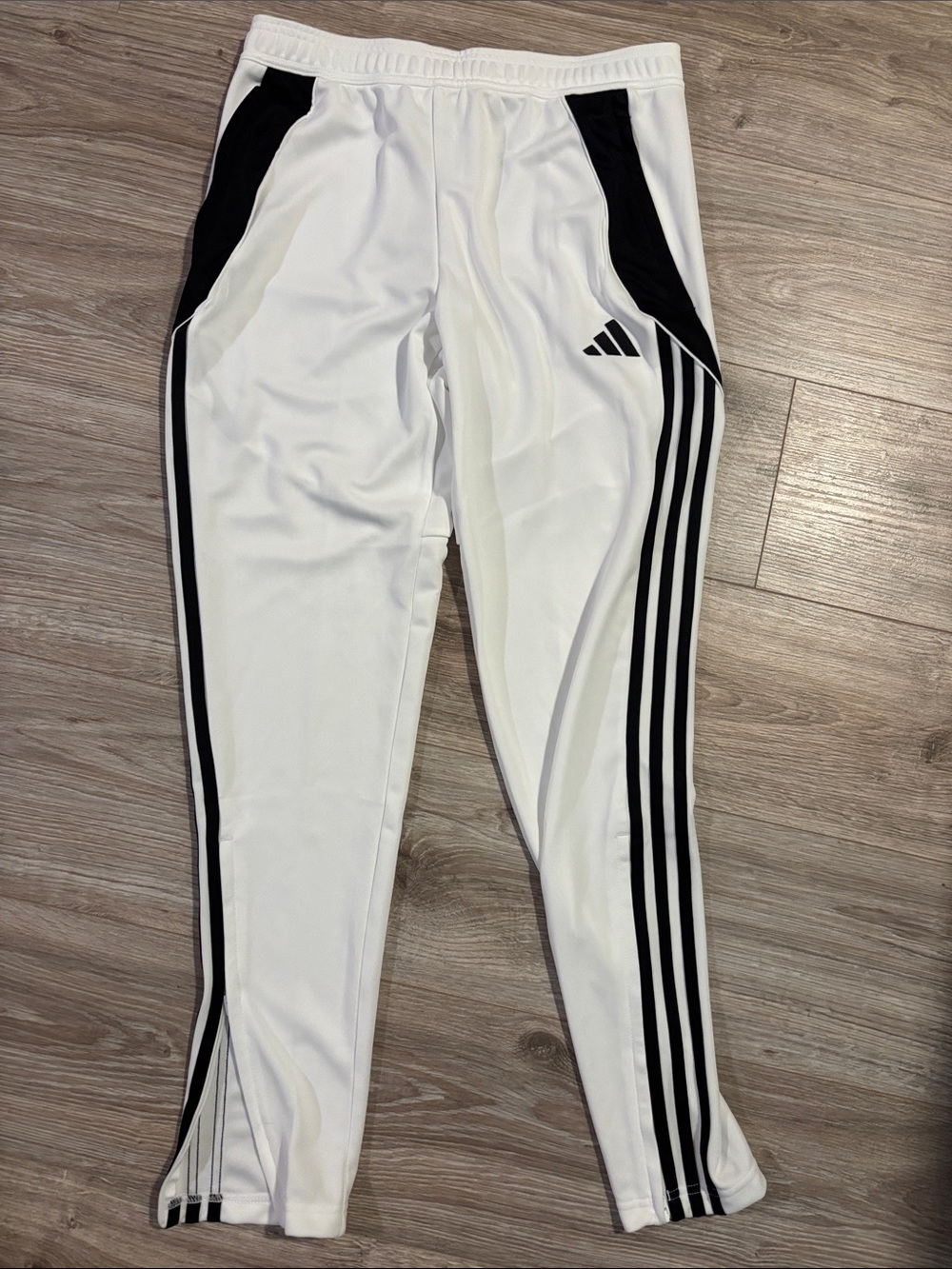 adidas White and Black Adult Track Pants with Side Stripes